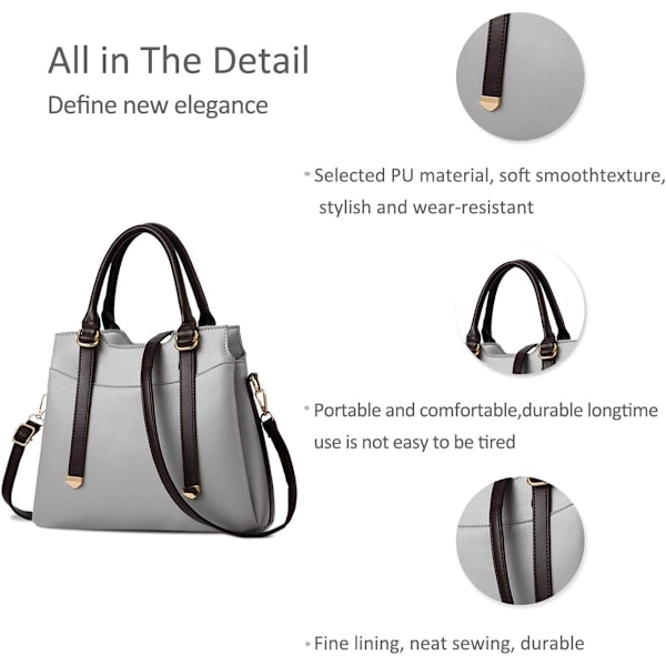 Damehåndtasker, Elegant Tote Bag med Top-Håndtag, Skuldertaske, Patent Læder Håndtaske, Arbejdstaske til Damer Gris claro