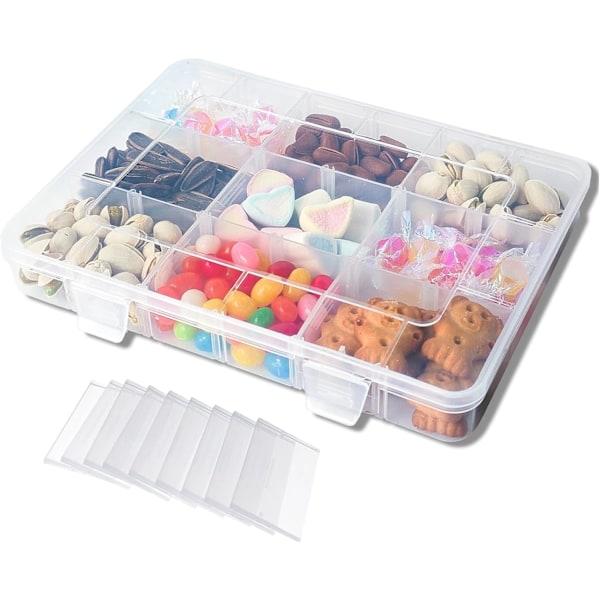 Snackboks med 18 flyttbare rutenettrom, Multi Plast Snackle Boksbrett med rom for reisefly (20,1×14,9cm)