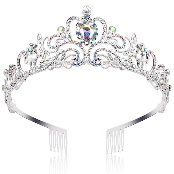 Sølvtiara med krystallkrone-rhinestones, perfekt for jenters bursdag, karneval, fest og høytidsfeiringer Silver