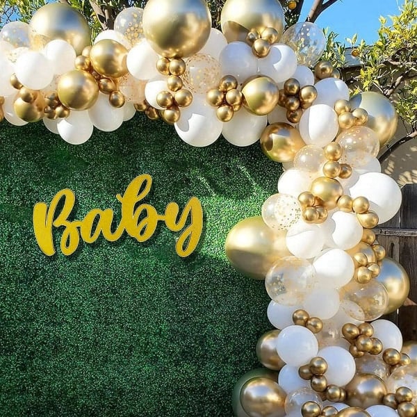 Hvidguld Ballongbue Sæt, 120 stk. Hvidguld Ballongguirlande Sæt, Guld Konfetti Latex Balloner, DIY Ballongbue til Dreng Pige Bryllup
