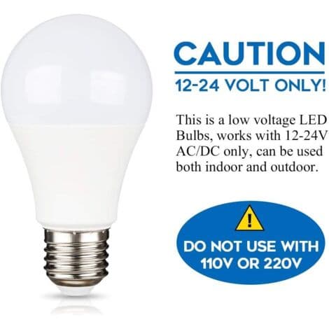 E27 9W 12V LED Kallvit 6500K för Camping, Motsvarar 75W Halogen, AC/DC 12V 24V E27 LED-lampa för Solpanel/Garage/Trädgård, Ej Dimbar, 2-pack