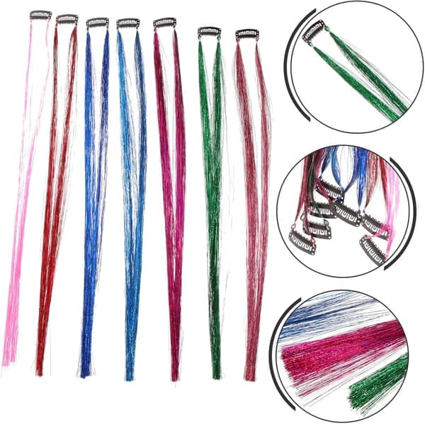 7 stk. glitterhårstrå, glitrende flettede hårextensions til kvinder, farverigt glitter til jul