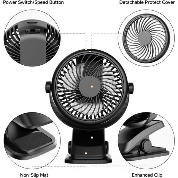 Mini skrivebordsventilator, USB 3 hastigheder, 360° rotation, velegnet til hjemmet, kontoret, udendørs.