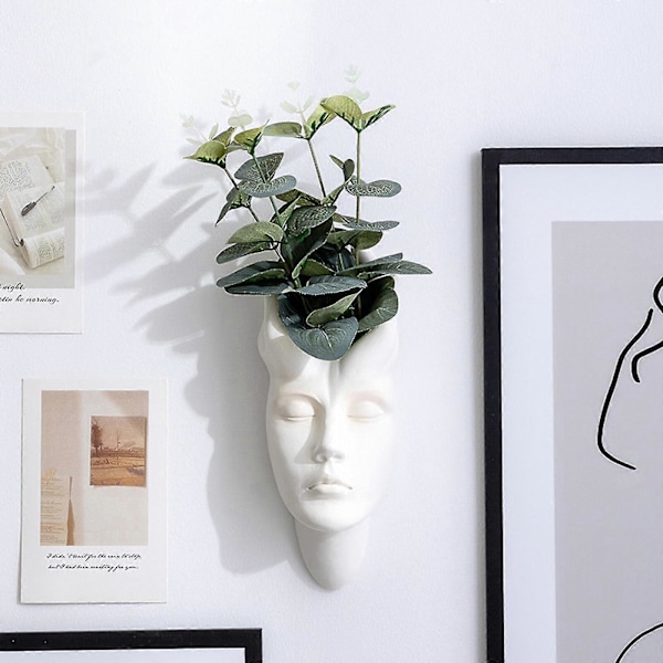 100% ny, Figur Blomsterpotte Resin Plantekasse Nordisk Hvid Abstrakt Kunst Vægdekoration Karakter Ansigt Vase style 2