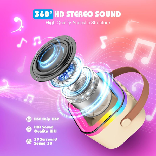 Karaokemaskin med 2 Mikrofoner, Födelsedagspresenter för Flickor Leksaker Ålder 3-15 År Gamla Flickor Presenter Barn Mikrofon Leksaker för 3-16 År Gamla Flickor