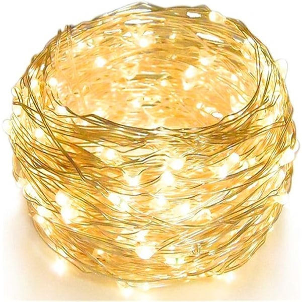 Twinkle Star 33FT 100 LED Silver Wire String Lights Batteridriven LED-slingor för julbröllopsfest heminredning Varmvit 1-pack