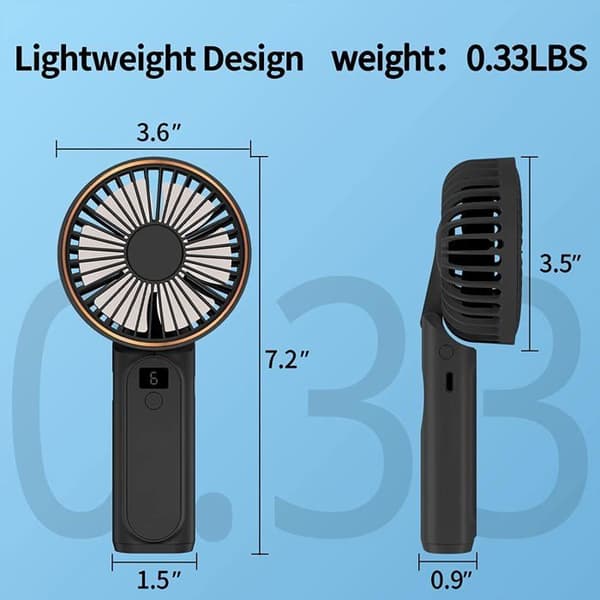 Bærbar ventilator, genopladelig 4000 mAh, 180° foldbar mini skrivebordsventilator, 7 vindhastigheder, digitalt LCD-display