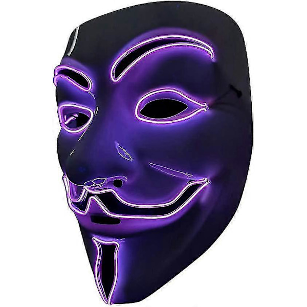 LED-naamio V Vendetta -naamio Neon Valo EL-johtonaamio Halloween-asuun Cosplay-juhliin (V-VIHREÄ) V-purple