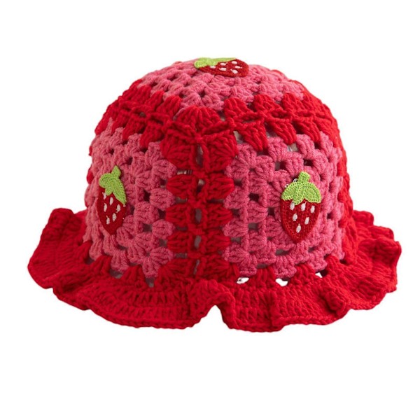 Sarjakuvatyylinen villapipo kirsikka-sieni-applikaatiolla, neulottu pipo, ontto karkkiväri, lasten päähine, lierihattu, lasten valokuvausvirkkaushattu syntymäpäiväjuhliin Strawberry