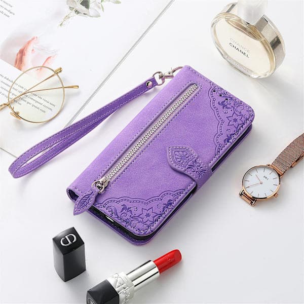 iPhone 13 mobildeksel med snor og kortholder, lilla. iPhone 13 iPhone 13