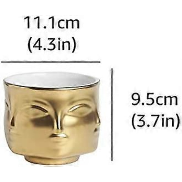 Kreativ Blomsterpotte med Menneskeansigt Keramisk Vase Sukkulent Dekoration Keramisk Statue til Stue, Kontor og Altan Gylden
