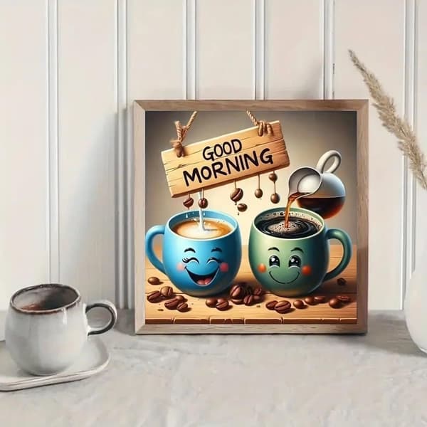Morgenkaffe Diamantkunst: 5D Full Drill DIY 35x35 cm - Avslappende Gave