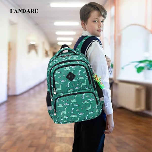 Barnesekk Grunnskole Sekker Ungdomsskole Sekk Student Sekk Gutter Sekker Jenter Sekk Multi-lomme Skolesekk Dark Green Dinosaur