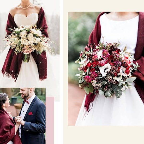 Pashmina-sjal og omslag for kvinner til aftenkjole, langt skjerf, bryllupsbrud, brudepikesjal, gaver Wine Red