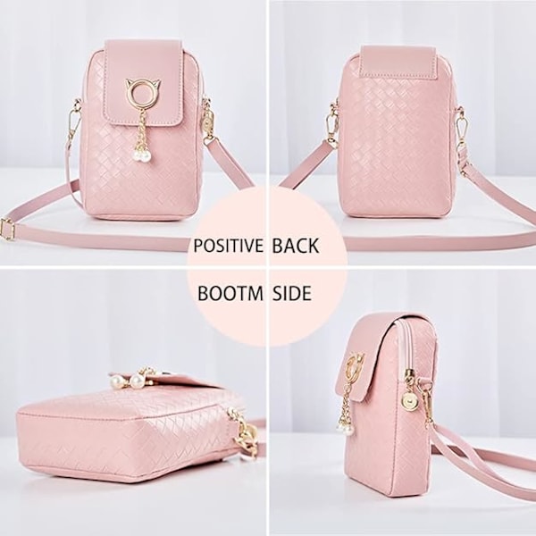 Mini crossbody skuldertaske i PU-læder til damer, dame lynlås pung smart wallet mobiltelefon taske med justerbar skulderrem