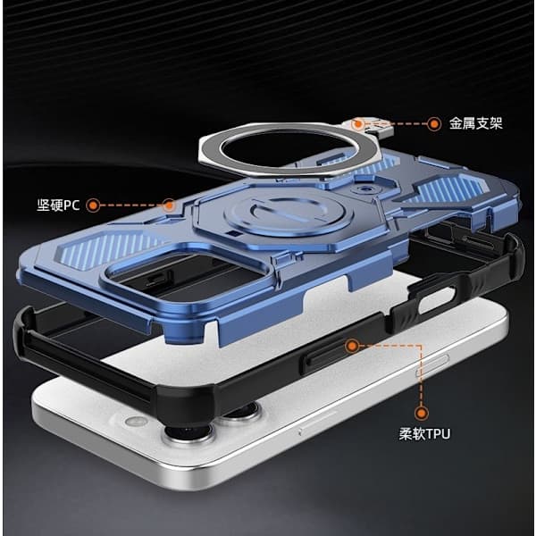 iPhone 15 Pro Max Mobilcover med 360° Stand, Blå 15-PRO-MAX 15-PRO-MAX