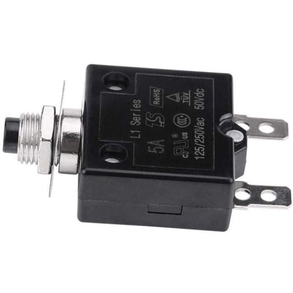 Nulstillelig trykknap termisk afbryder 125-250V AC / 50V DC – 18 A, sort