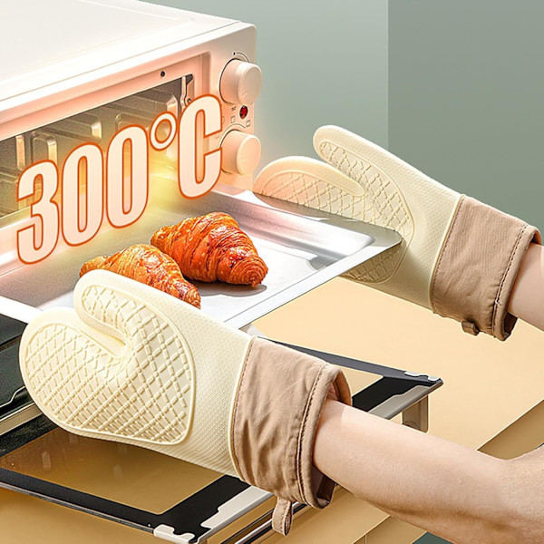 2 st BBQ Silikonhandskar, Anti-Scald Ugnsvantar, Tjocka Ugnsisolering Värmebeständiga Quiltade Design Vantar för Bakning, Matlagning