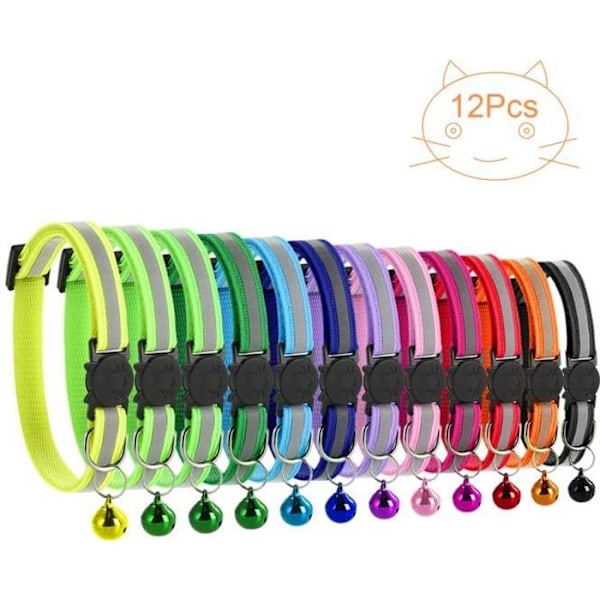 12x Sød Nylon Hundehalsbånd Kæledyr Kat med Klokke Halsbånd Spænde med Reflekterende Stribe og Hurtigudløserspænde