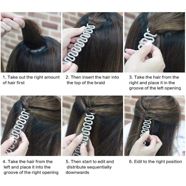 2 st Hårstickningsverktyg Mode Franskt Hårstyling Clip Twist Fläta Hårstickningsverktyg, För Flickor Sticky Fiskben DIY Håraccessoarer - (Svart, Vit)