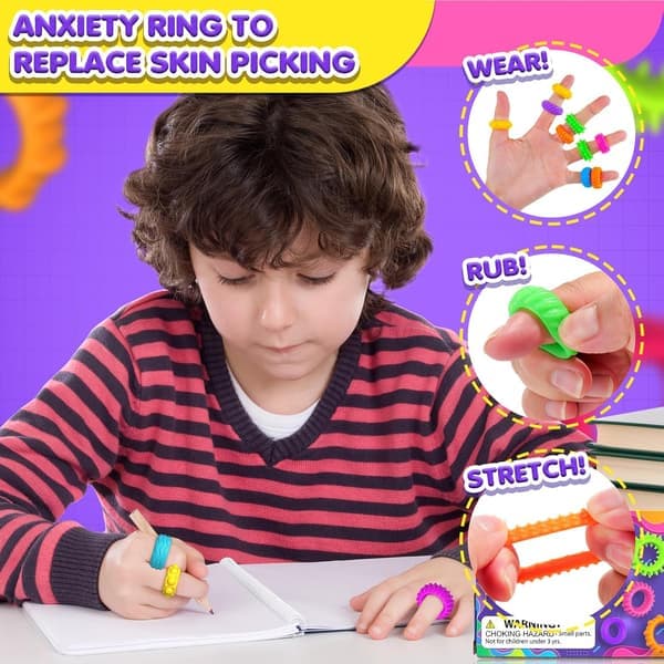 Fidget Toys Sensoriska Ringar för Barn: 18-pack Fidget R- Sensoriska Leksaker för Barn med Autism - Tyst Ångestlindring i Bulk för Klassrumspris