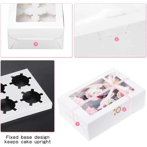 20 Styk Cupcake Æsker, 6 Huller med Vindue, Kager, Gaveæsker til Muffins, Kager, Kager, Desserter, Hvid