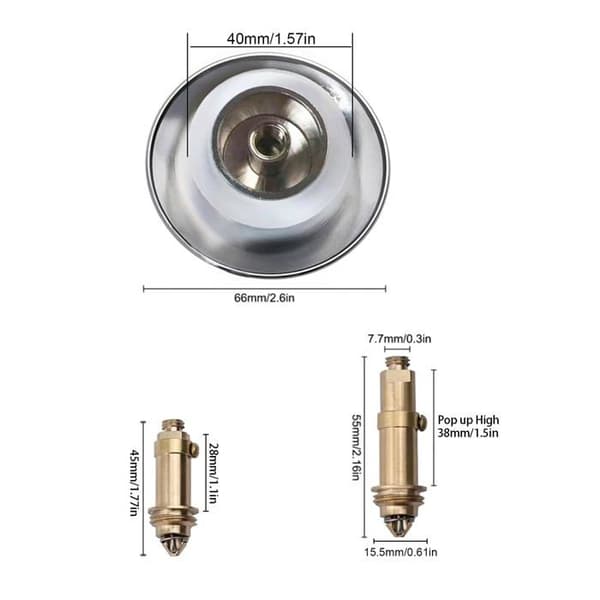 Pop-up vaskepropp - AIMOONSA - Klikk-klakk 38 mm - Massiv forkrommet messing - Sølv - Pakke med 3