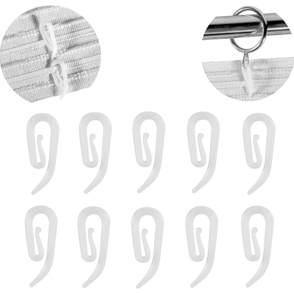 Vita Plastgardinkrokar, 100-pack, 2,8x1,2cm, Gardinfäste