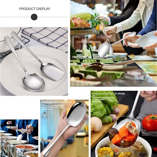 Serveringsverktøy for buffet, multifunksjonelle serveringsskjeer i rustfritt stål med langt håndtak, solid konstruksjon for hjem og restauranter