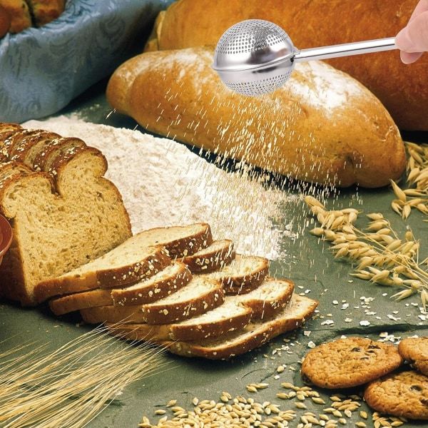 Tomusokerin annostelija, teesiivilät irtoteelle, jauhosiivilä jousitoimisella kahvalla, ruostumattomasta teräksestä valmistettu jauhosiivilä, leivontatyökalut