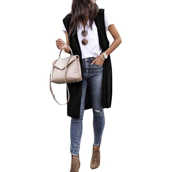 Ermeløs Cardigan Dame Drapert Åpen Front Lang Vest Jakke Blazer Vest Kåpe