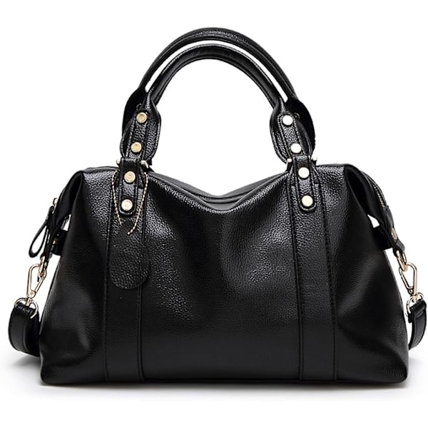 Elegant damehåndtaske, dameskuldertaske, dametaske, vandtæt, PU læder, skuldertasker, arbejdstur, date, Boston taske, sort, L