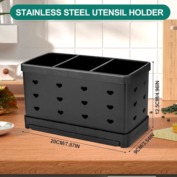 Bestikholder, rustfrit stål redskabsholder, bestikholder med 3 rum, køkkenredskabsorganisator