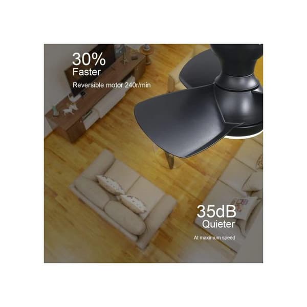 23 tommer soveværelse loftventilator med 3 dæmpbare ABS-blade, sort, med 18W LED-belysning
