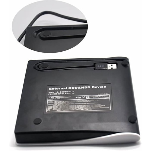 Ekstern DVD-stasjon, USB 3.0 Ekstern CD DVD-brenner, Ultra Slim Bærbar CD DVD-stasjon +/- R ROM RW-opptaker for stasjonær PC,