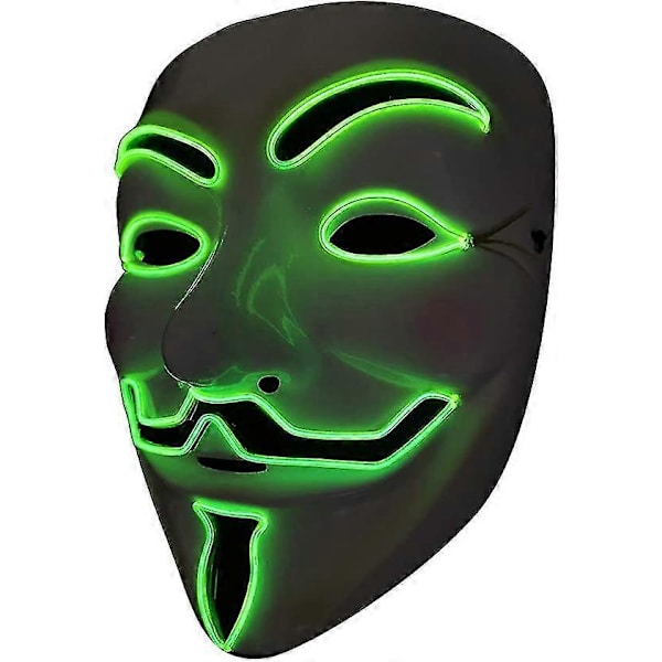 LED Maske V Vendetta Maske Neon Lysende EL Wire Maske til Halloween Kostume Cosplay Fest (V-GRØN) V-green