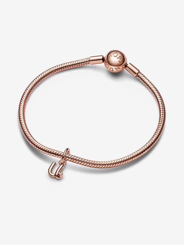 - Bogstav U Script Alfabet Vedhæng Charm - 14k rosaguld plating