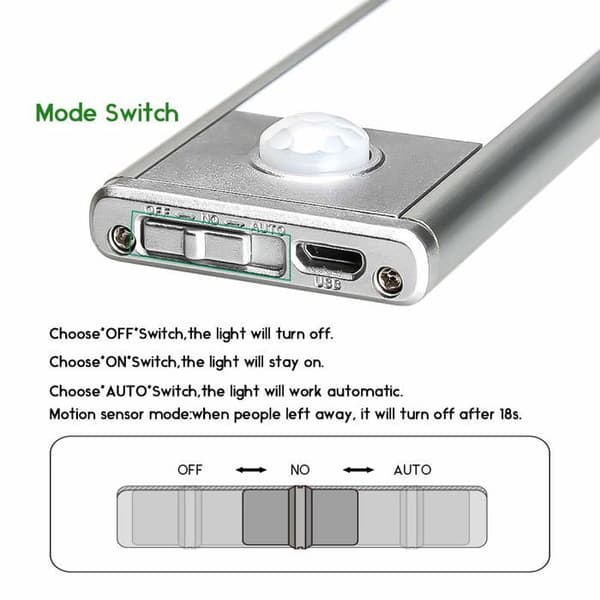 Skaplampe - AIMOONSA - Oppladbar LED - 20cm - Bevegelsessensor - Ultratynn