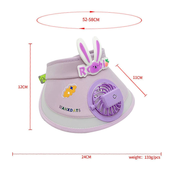Solskärm Keps med Fläkt USB-driven Solhatt Inbyggd Fläkt för Flickor Pojkar Barn Strand Rosa Purple M