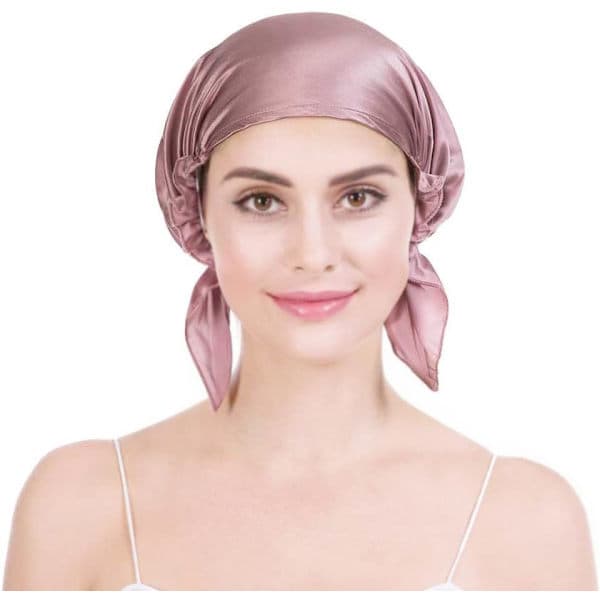 (Pink) Mulberry Silke Sovehætte - Blød 16 Momme Anti-Hårtab Justerbart Elastikbånd - One Size