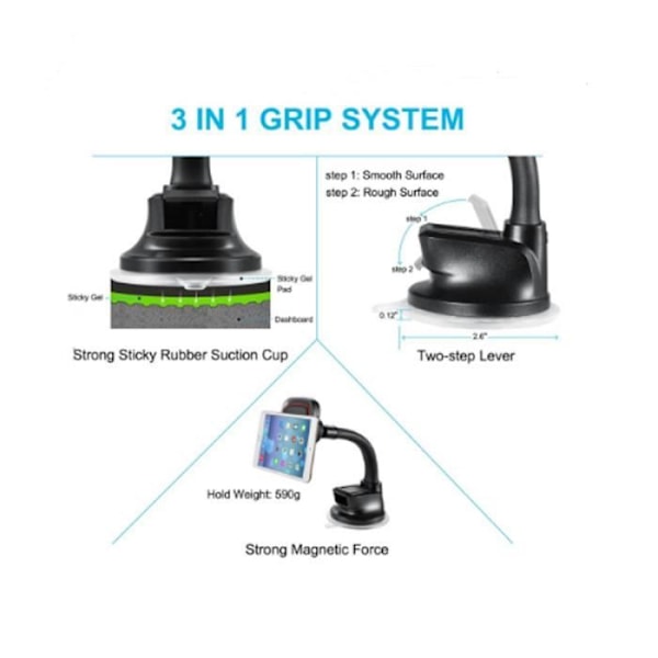 Biltelefonhållare, Universal Bilfäste Sugpropp med 360° Rotation för iPhone XS, XR, XS Max, 8 Plus, 8, 7 Plus etc