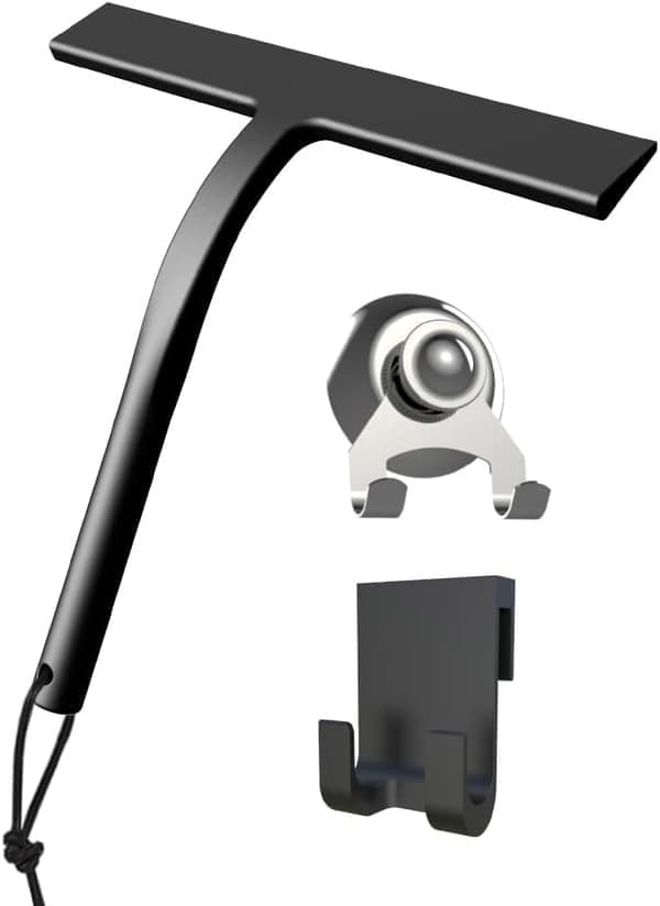 Bruser skraber sæt med holder - Sort - 23 cm bredde - Uden boring - Silikone - Til brusere, badeværelser, vinduer - Rustfrit stål