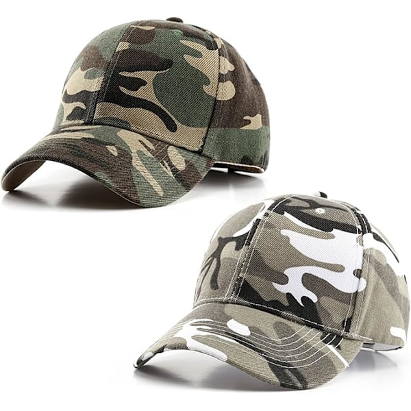 2 Pakkausta Miesten ja Naisten Camouflage Baseball -lippiksiä, Vintage Retro Pesty Isähattu, Unisex-hattu