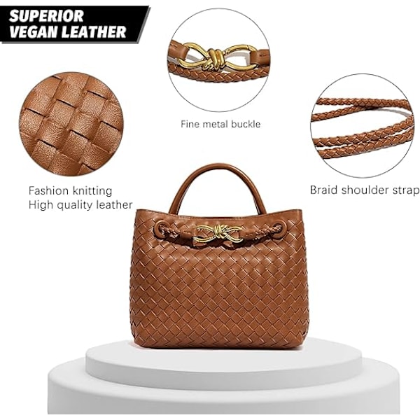 Vävd damväska, Vävd väska med handtag, Vävd axelväska, Crossbody-väska Marrón