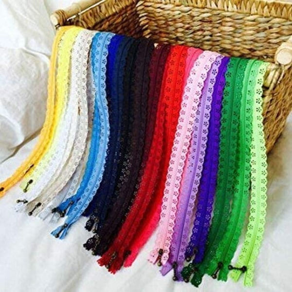 Slumpmässig färg 20 st 30 cm dragkedjor spets nylon för sömnadsklänning