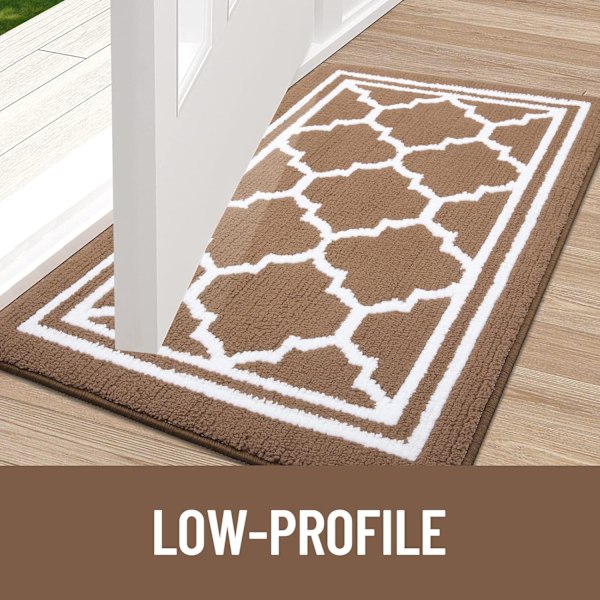 Vaskbare dørmatter innendørs, smussfanger matte absorberende sklisikker lav profil dørmatte for inngang, innside, kjøkken – 50 x 80 cm Brown
