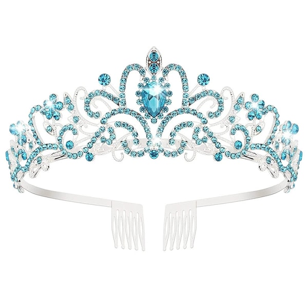 Rosa Tiara med Krystallkrone Rhinestones, Perfekt for Jenters Bursdag, Karneval, Fest & Høytidsfeiringer Blue