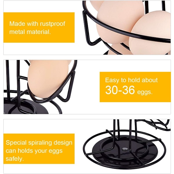 Spiraldesign Egg Skelter Dispenser Rack i Metall, Oppbevaringsstativ, Svart