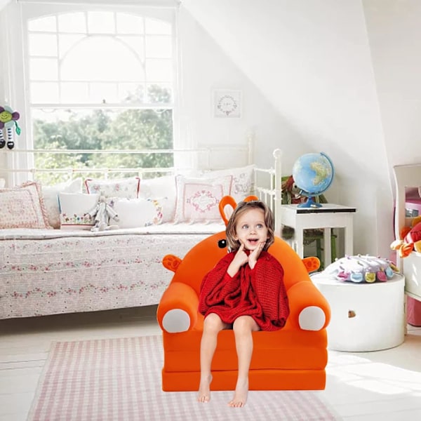 IQYU Stiftung Warentest Barnstol, fåtölj, soffa, kudde, plysch, hopfällbar, med ryggstöd, 2 i 1, hopfällbar barnsoffa, (AB, One Size) Raise your hand Orange Rabbit style