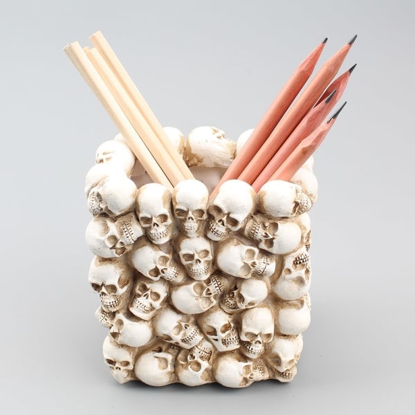 Kranie Pen Blyantholder Kop Resin Skelet Makeup Børsteholder Toiletbord Kontorbord Opbevaringsboks